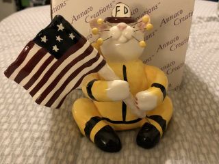 Annaco Creations Whimsiclay Firefighter Cat Limited Edition