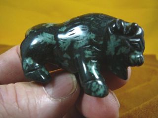 (y - Buff - 712) Black Green Buffalo Bison Gemstone Stone Figurine Carving Majestic