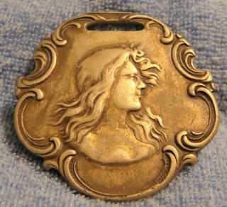 Rare C.  1910 John H.  Fitch Coffee Co.  Watch Fob W/ Art Nouveau Woman On Front