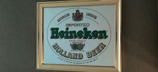 Vintage Heineken Beer Framed Mirror Imported Holland Bar Sign Man Cave 70s 80s