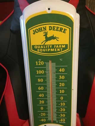 Vintage John Deere Quality Farm Equipment Metal Wall Thermometer Large 4