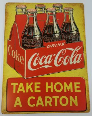 Drink Coca Cola Coke Take Home A Carton Heavy Duty Metal Soda Advertising Sign