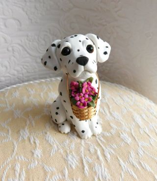 Dalmatian With Basket Of Flowers Sculpture Clay By Raquel At Thewrc