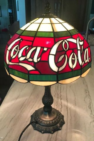 Vintage Coca Cola Plastic Shade Tiffany Style Table Lamp Stain Glass Look 2