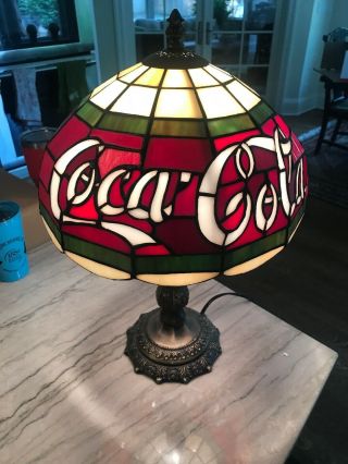 Vintage Coca Cola Plastic Shade Tiffany Style Table Lamp Stain Glass Look 3