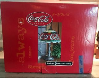 Vintage Coca Cola Plastic Shade Tiffany Style Table Lamp Stain Glass Look 7