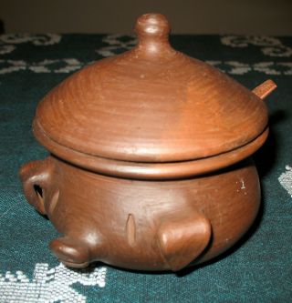 Chilean Pomaireware Pottery Pig Dish Bean Pot with Wooden Spoon Chile 2