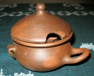 Chilean Pomaireware Pottery Pig Dish Bean Pot with Wooden Spoon Chile 3