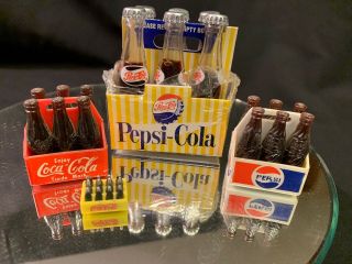 Pepsi Cola Mini Miniature 6 Pack & Coke Bottles