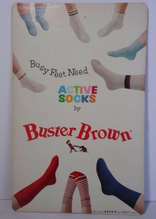Vintage Old 1960s Buster Brown Double Sided Active Socks Advertising Sign Retro