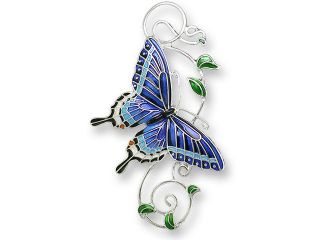 Zarah Enamel Sterling Silver Pin Brooch Dark Tiger Swallowtail Butterfly Blue