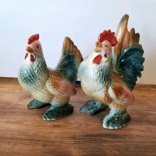 Vintage Ceramic Rooster Figurines Made In Japan Hand Painted Farm House