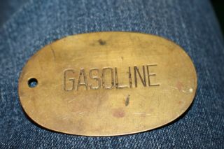 Vintage C.  1930 Gasoline Brass Metal Tag Oil Can Gas Station Sign