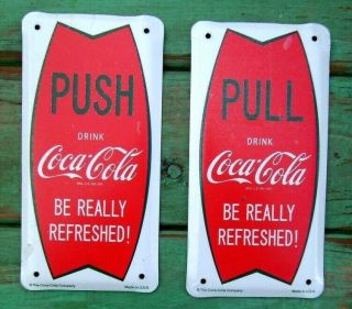 Coca Cola Coke Fishtail Metal Push / Pull Door Plates Set Of 2