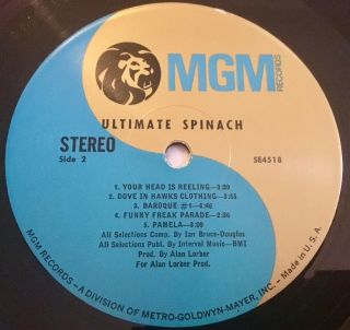 ULTIMATE SPINACH S/T Orig RARE 1968 SE4518 LP W/Vertical Gatefold Sleeve EX/EX 7