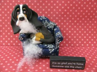 Handsculpted Black Basset Hound Guilty Dog Figurine - 2 Pc.