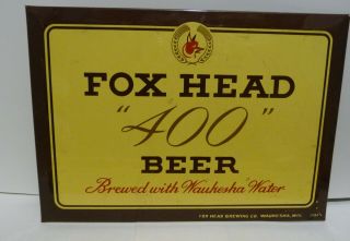 Rare Vintage Fox Head 400 10.  5 " X 7.  5 " Beer Ad Metal Sign