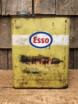 Vintage Esso Extra Motor Oil Gas Service Station 2 Liter Metal Can Sign