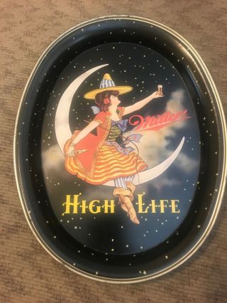 Vtg Miller High Life Beer Girl On The Moon Metal Tin Tray