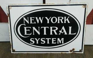 Old Vintage York Central System Porcelain Sign Train Route