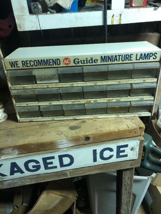 Vintage Ac Delco Guide Miniature Lamps Display Cabinet Misc Bulbs - 18 Drawers