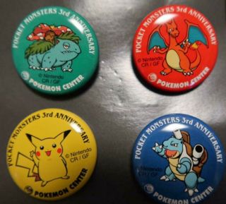 Pokemon Center 3rd Anniversary Can Badge Charizard Blastoise Venusaur Pikachu