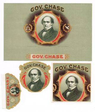 4 Cigar Box Labels C1920s Salmon P Chase Chief Justice Gov.  Ohio Sec Treasury