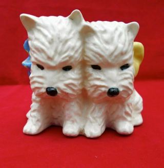 Old Pottery Ceramic 2 West Highland Terrier Adorable Puppies Dog Figurine C1960