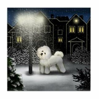 Cafepress - Bichon Frise Dog Snow City Tile Coaster - Tile Coaster,  Drink Small