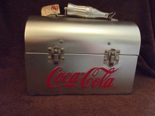 Coca - Cola Silver Metal/tin Lunch Box With Retro Thermos With Tags