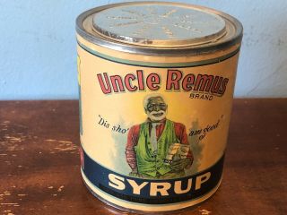 Vintage Uncle Remus Brand Syrup Tin; Paper Label Empty Can
