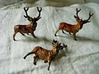 Antique Vintage Hand - Painted Cast Metal Stag/deer Grouping (set 3) Germany – Vgc