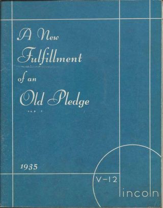 1935 Lincoln V12 Fulfillment Vintage Advertising Brochure Booklet