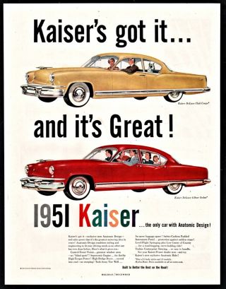 1951 Kaiser Deluxe Club Coupe And 4 - Door Sedan Classic Fifties 50s Car Ad
