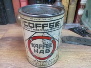 Kaffee Hag Coffee Can 1 Lb Store Tin Vintage Usa Packed Kellogg Co Battel Creek