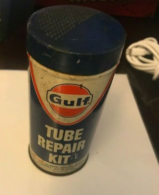 Vintage Gulf Oil Tire Tube Repair Kit Can Tin Advertising Nos Never Opened
