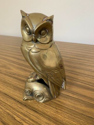 Vintage Brass Wise Owl Paperweight Or Figurine