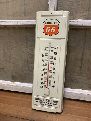 Vintage Phillips 66 Advertising Thermometer Old Gas Oil Service Bluffton IN 4