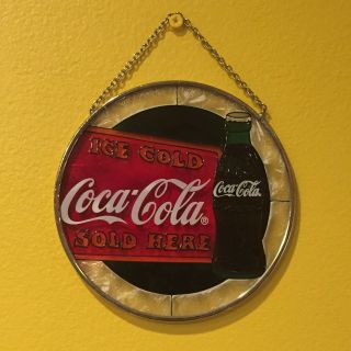 Coca Cola Stained Glass Hanging Home Decor 4 1/2 " Ice Cold Coca - Cola Here