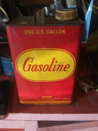 Gasoline Gas Can Vintage Tin Edward Co Red And Yellow Rare 1 Gallon Size Usa