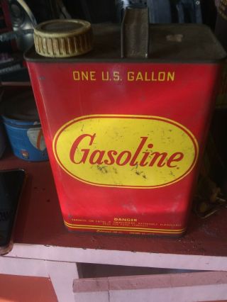 Gasoline Gas Can Vintage Tin Edward Co Red and Yellow RARE 1 Gallon Size USA 2