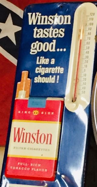 Winston Cigarettes Tin Thermometer Sign Advertising Tobacciana Vintage Cigar