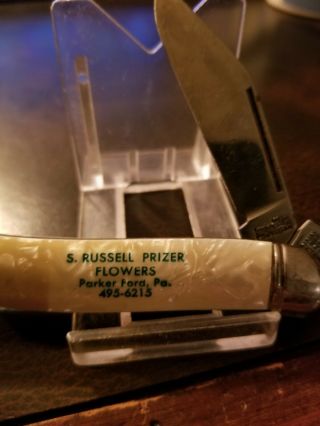Vintage Imperial Advertising Pocket Knife Russel Prizer Flowers Parker Ford Pa 2