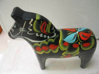Black Dala Horse W Colorful Painted Accents By Nils Olsson Made In Sweden.