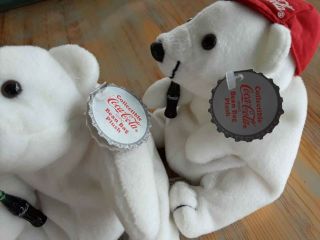 Coca - Cola Plush Polar Bear 1997 Set of (2) White 5