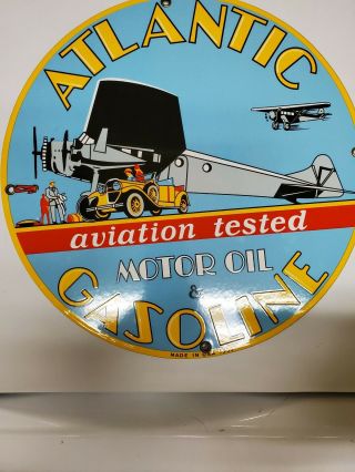 Atlantic Motor Oil & Gasoline Aviation Porcelain Pump Plate Sign 2