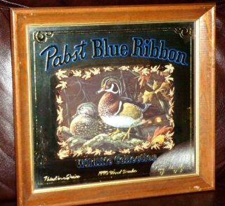 1990 Pabst Blue Ribbon Beer Wood Ducks Mirror,  Third In A Series Limited Edition