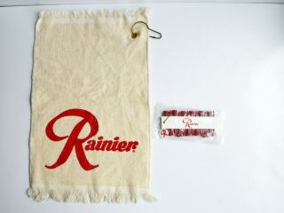 Vintage Rainier Beer Golf Towel And Tees Set With Holder & Ball Marker