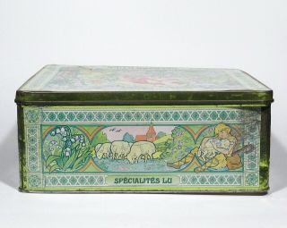Vintage French Cookie Tin Box,  Alfons Mucha,  Spring,  Woman,  “LU” (Lefèvre - Utile) 6