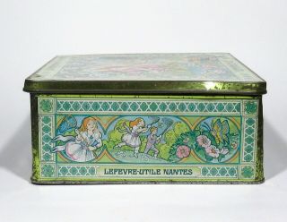 Vintage French Cookie Tin Box,  Alfons Mucha,  Spring,  Woman,  “LU” (Lefèvre - Utile) 7